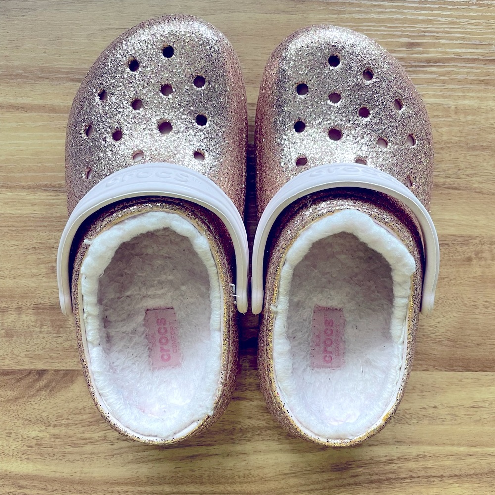 Pink glitter insulated Crocs size 12 unworn!